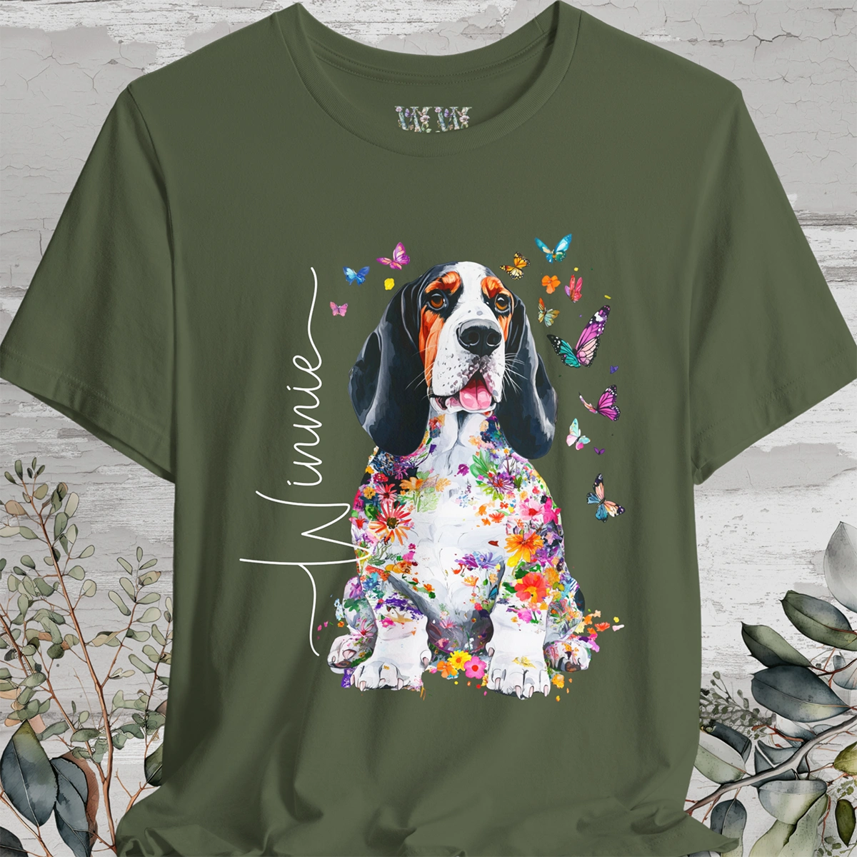 Basset Hound #4 Floral Personalized T shirt