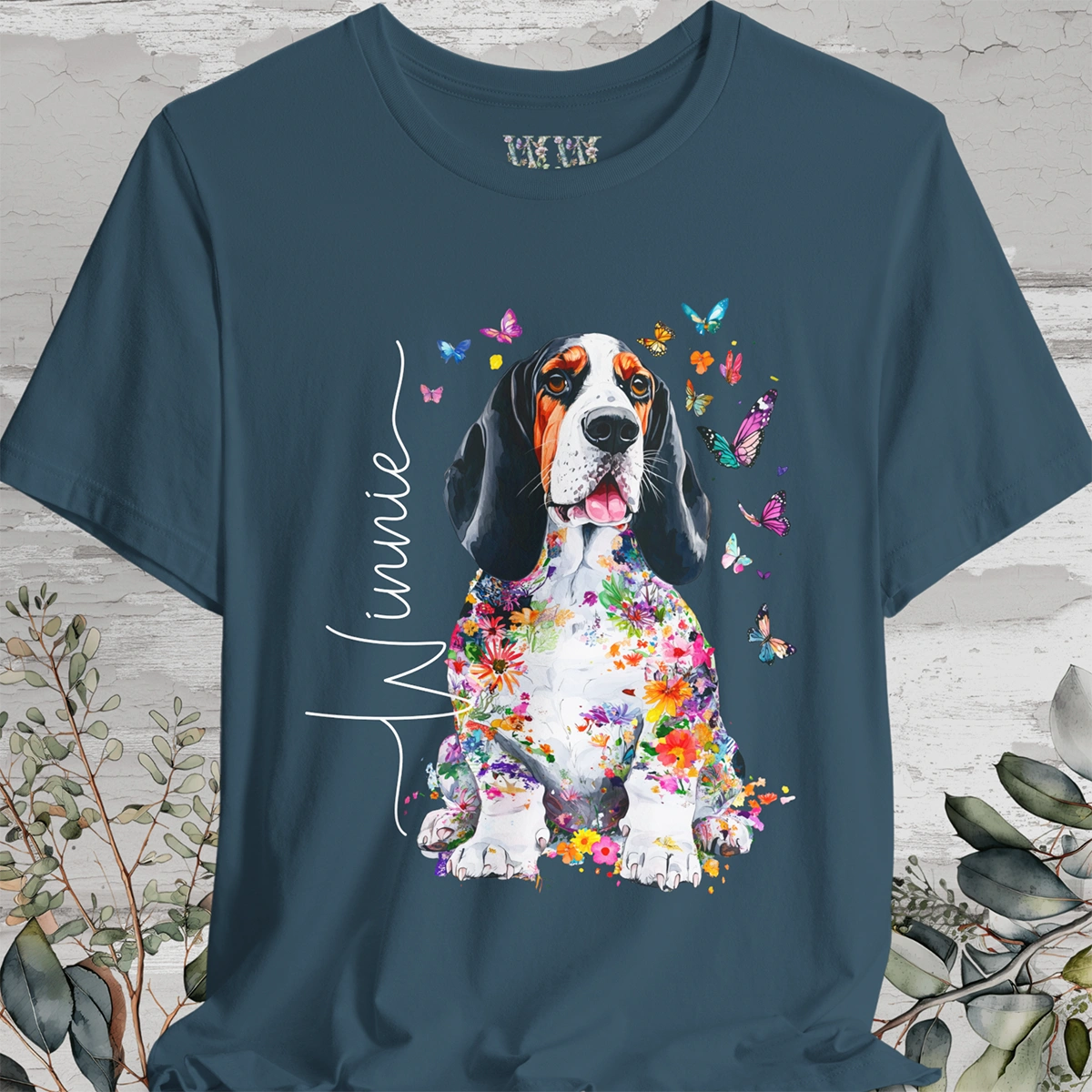 Basset Hound #4 Floral Personalized T shirt