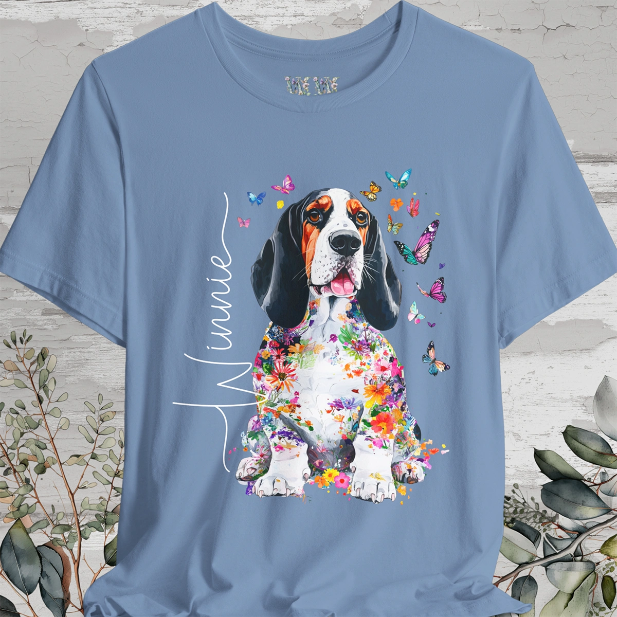 Basset Hound #4 Floral Personalized T shirt