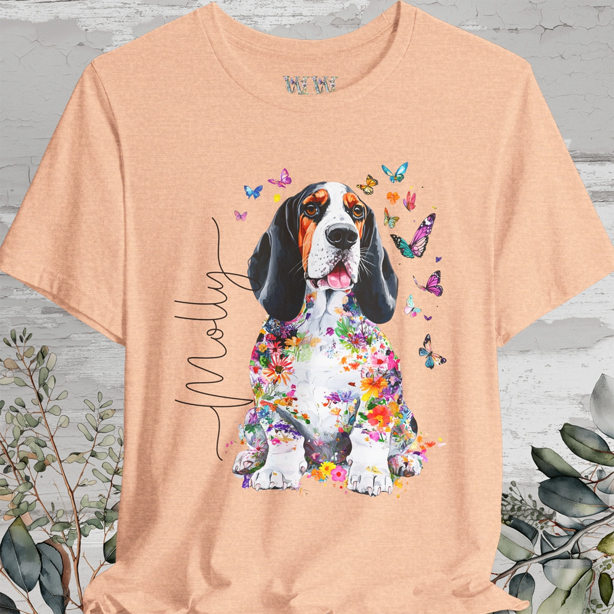 Basset Hound #4 Floral Personalized T shirt