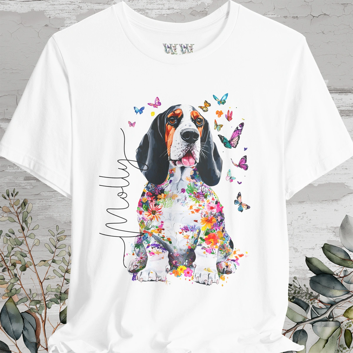 Basset Hound #4 Floral Personalized T shirt