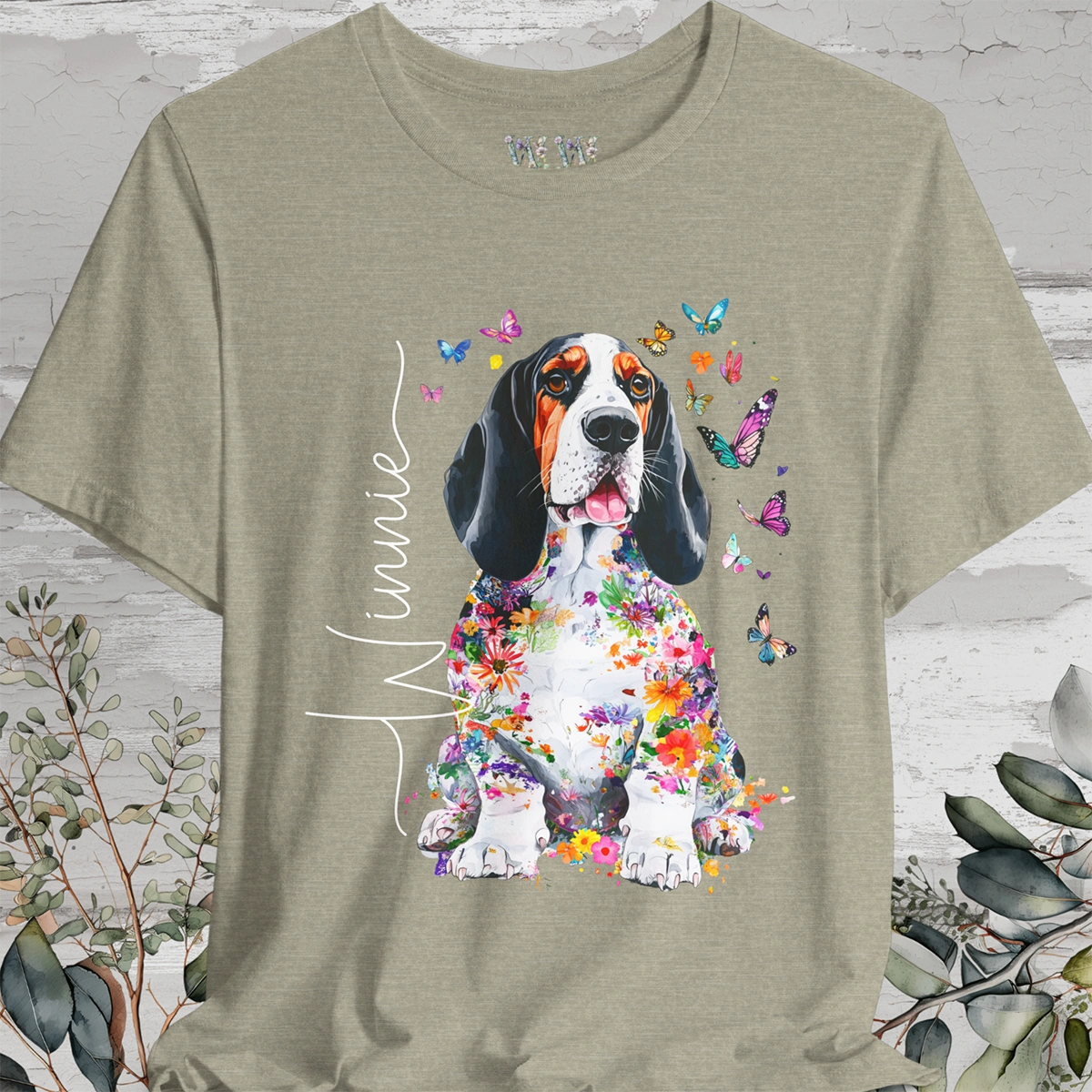Basset Hound #4 Floral Personalized T shirt