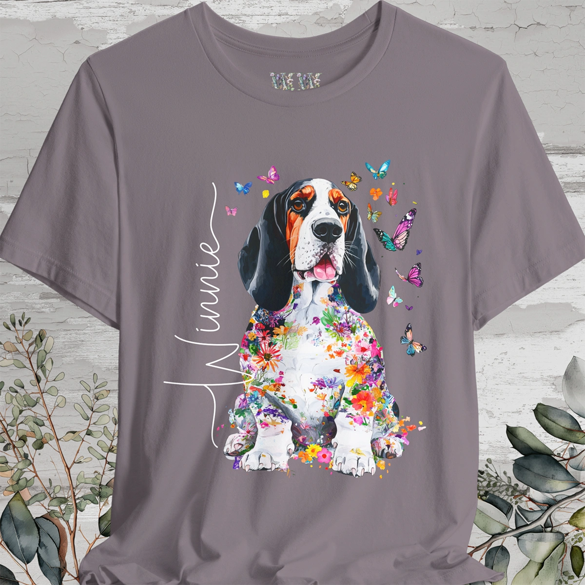 Basset Hound #4 Floral Personalized T shirt