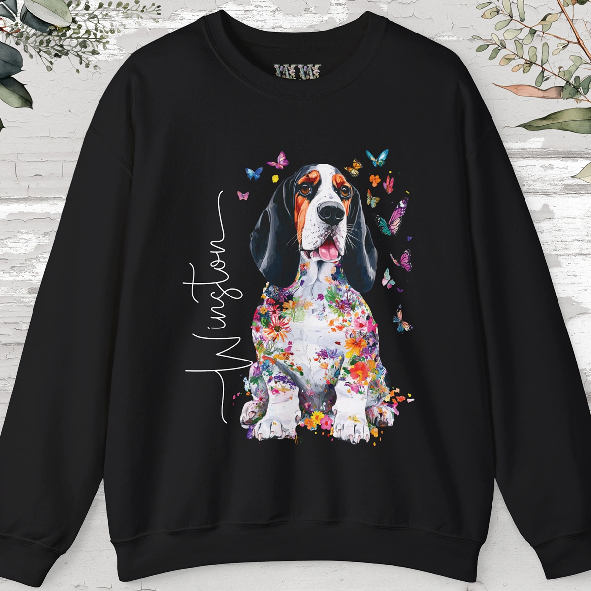 Basset Hound #1 Floral Personalised Sweatshirt