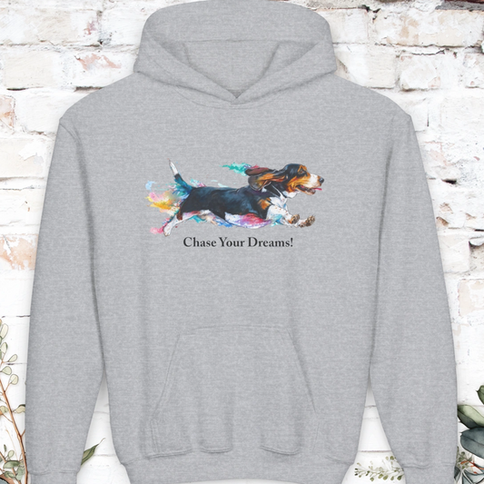 Basset Hound, Chase Your Dreams!  Youth Heavy Blend Hooded Sweatshirt