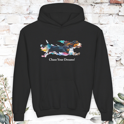 Basset Hound, Chase Your Dreams!  Youth Heavy Blend Hooded Sweatshirt