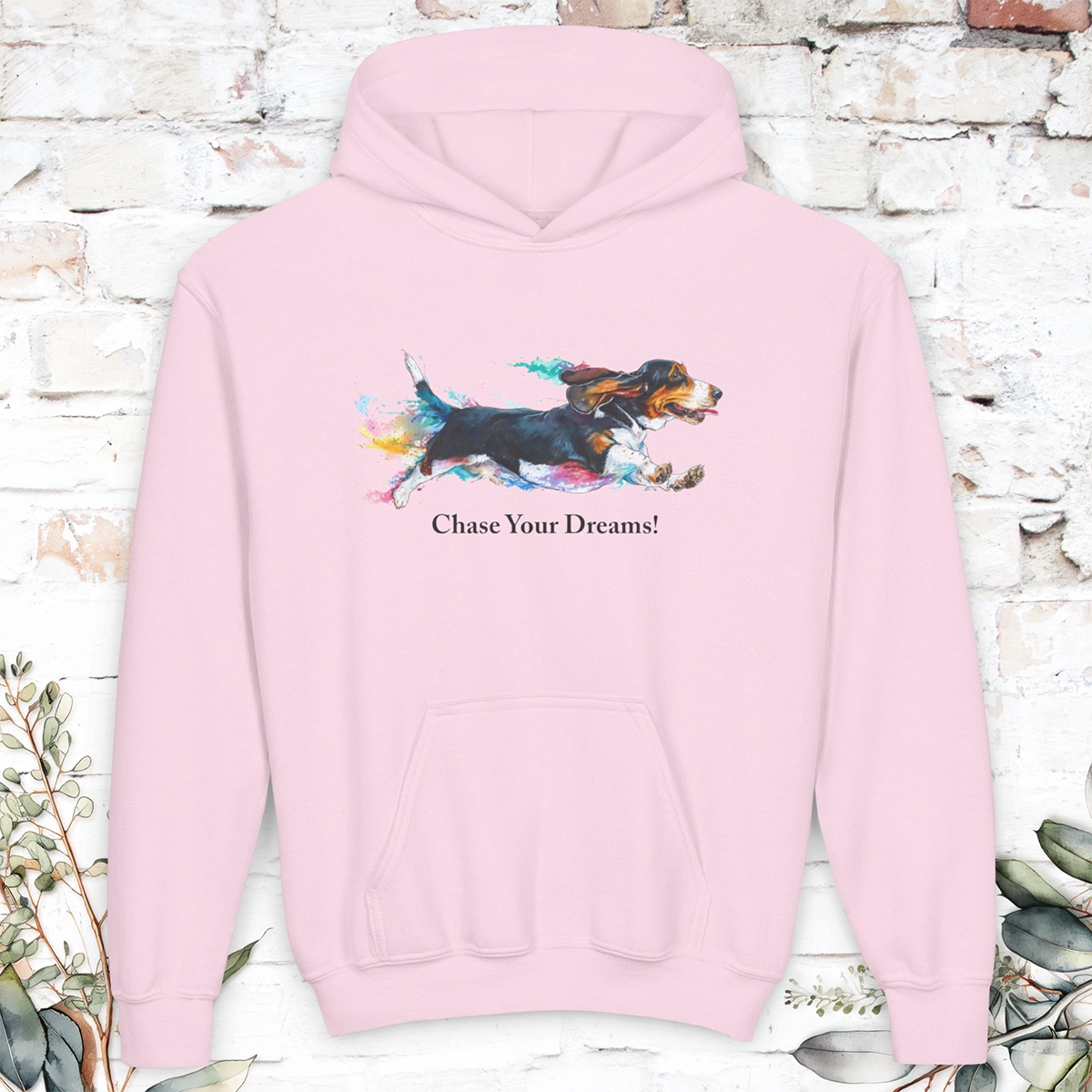 Basset Hound, Chase Your Dreams!  Youth Heavy Blend Hooded Sweatshirt