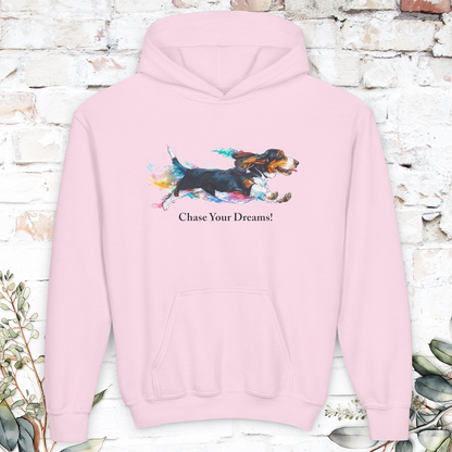 Basset Hound, Chase Your Dreams!  Youth Heavy Blend Hooded Sweatshirt