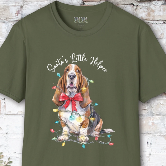 Basset Hound Santa's little helper, unisex T shirt