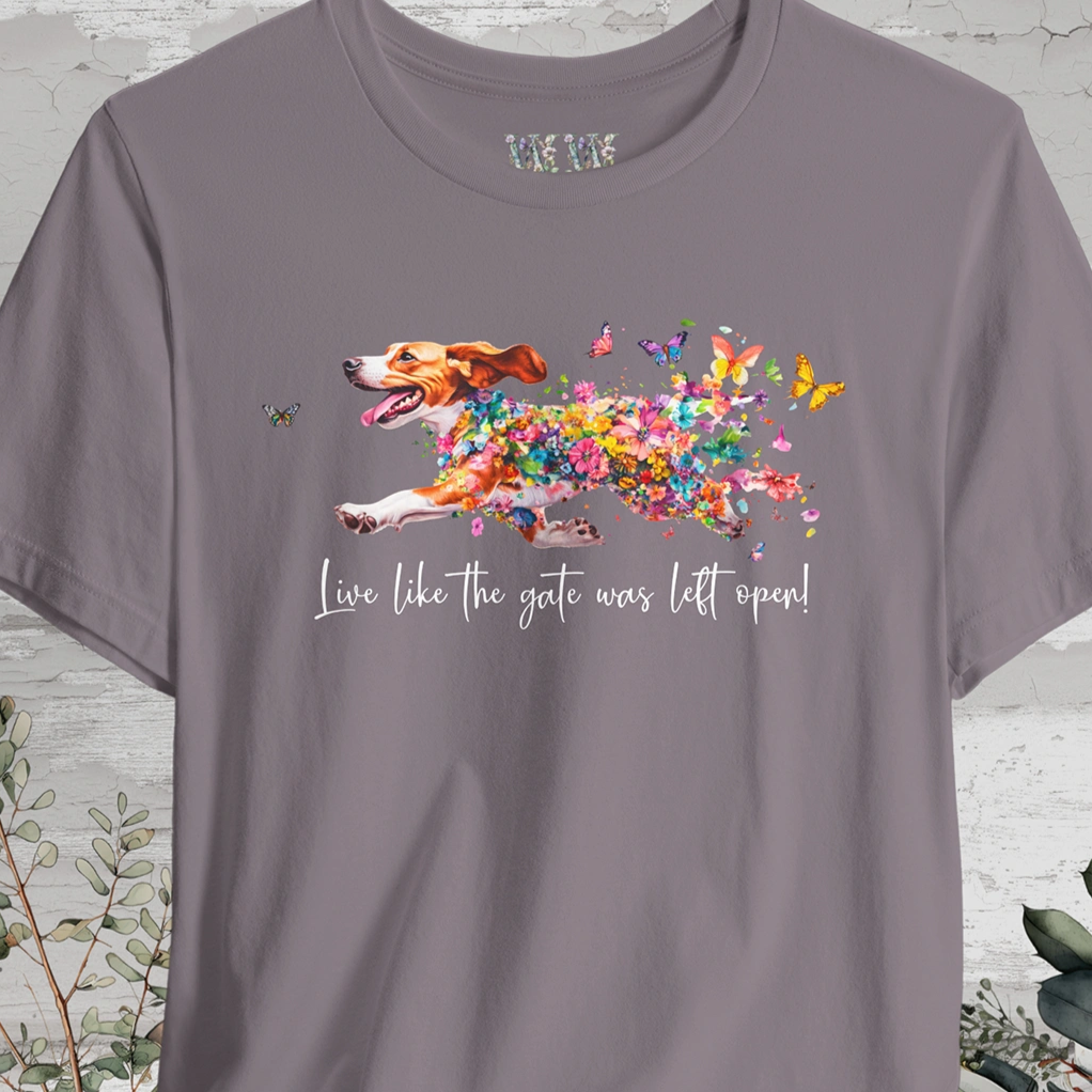 Beagle #2 'Live like the gate was left open' T shirt