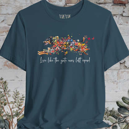 Beauceron  "Live like the gate was left open" Unisex T shirt