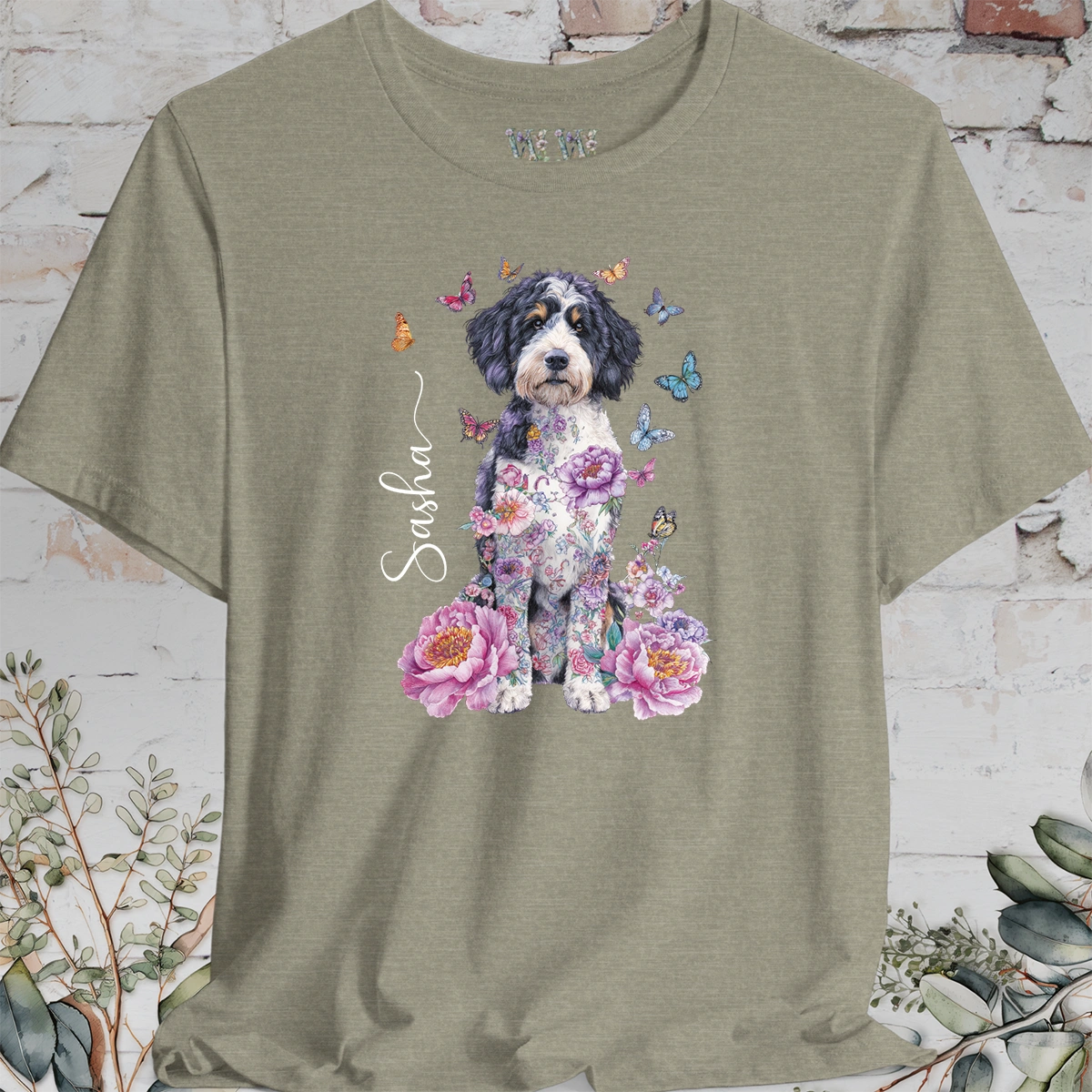 Bernedoodle Peony Butterfly T shirt