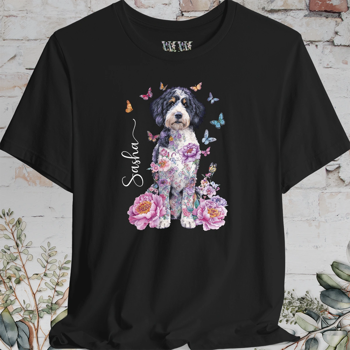 Bernedoodle Peony Butterfly T shirt