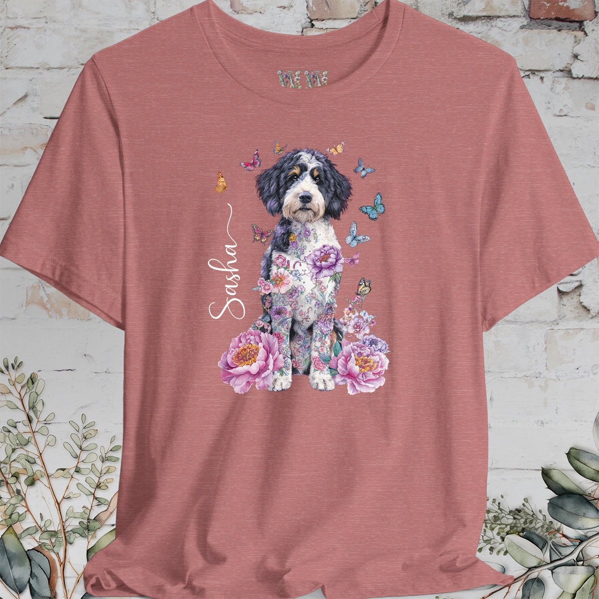Bernedoodle Peony Butterfly T shirt