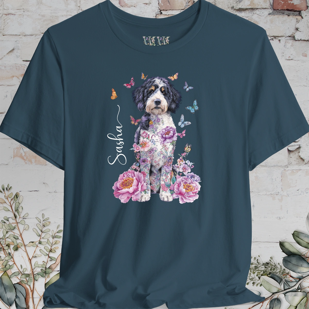 Bernedoodle Peony Butterfly T shirt