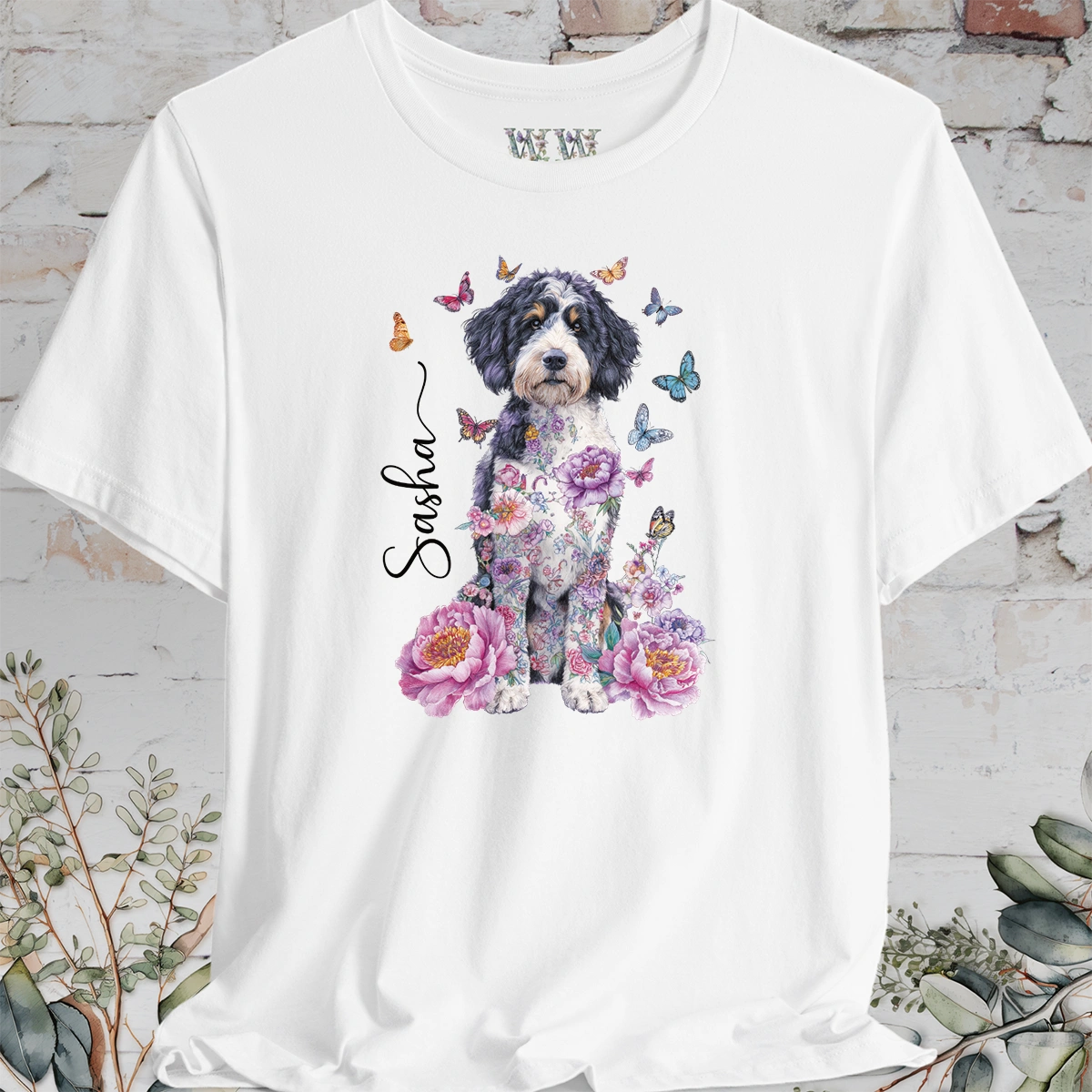 Bernedoodle Peony Butterfly T shirt