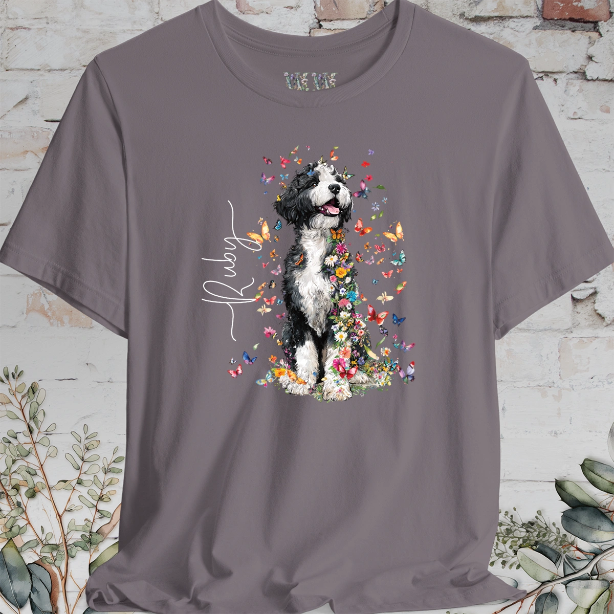 Bernedoodle #3 Floral Butterfly T shirt
