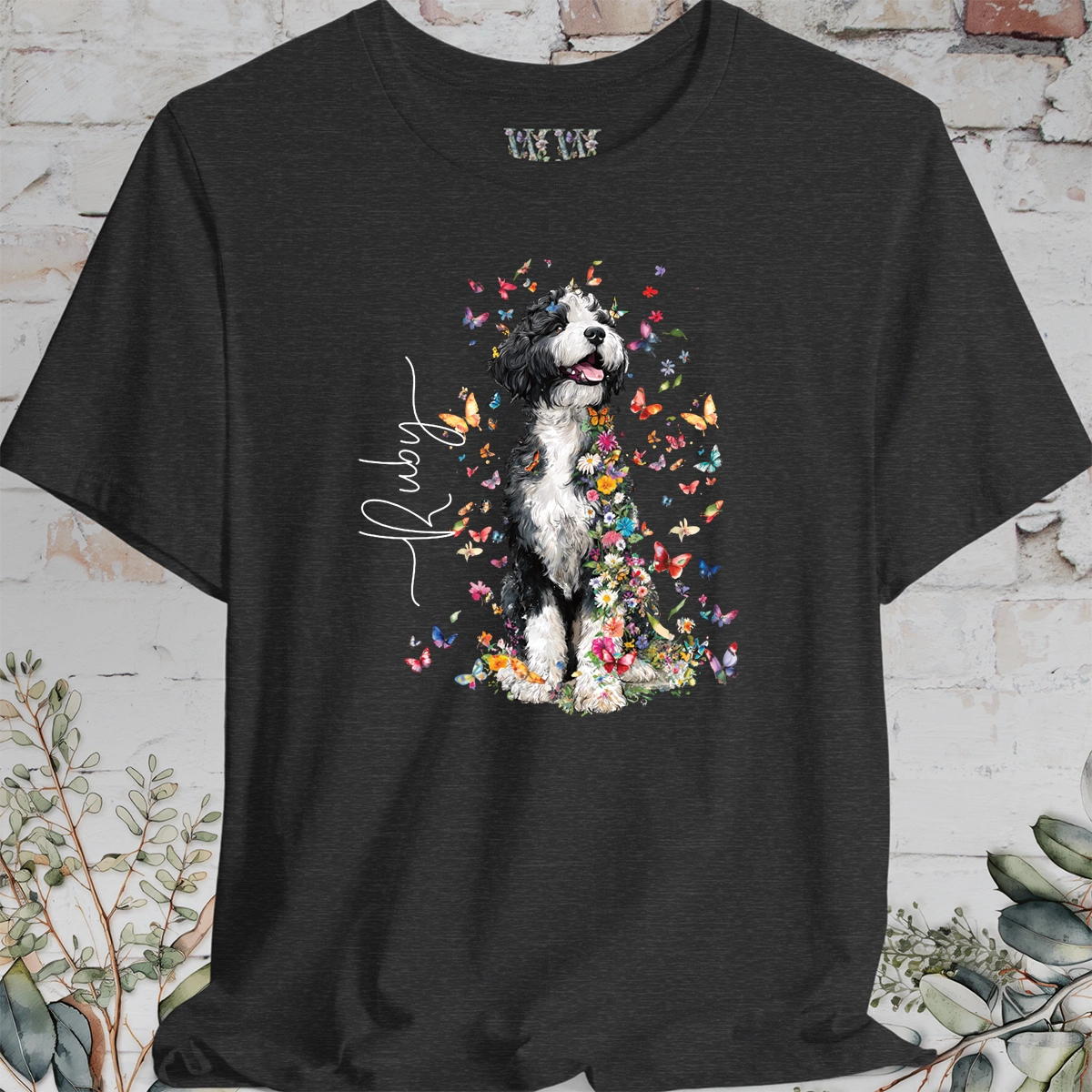 Bernedoodle #3 Floral Butterfly T shirt