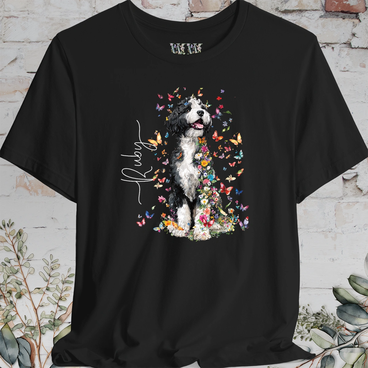 Bernedoodle #3 Floral Butterfly T shirt