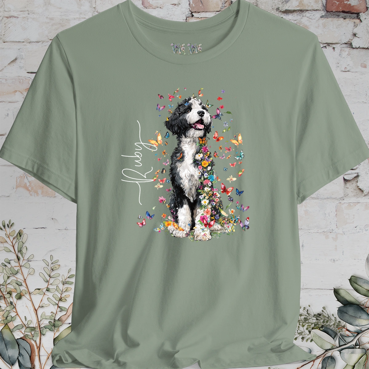 Bernedoodle #3 Floral Butterfly T shirt