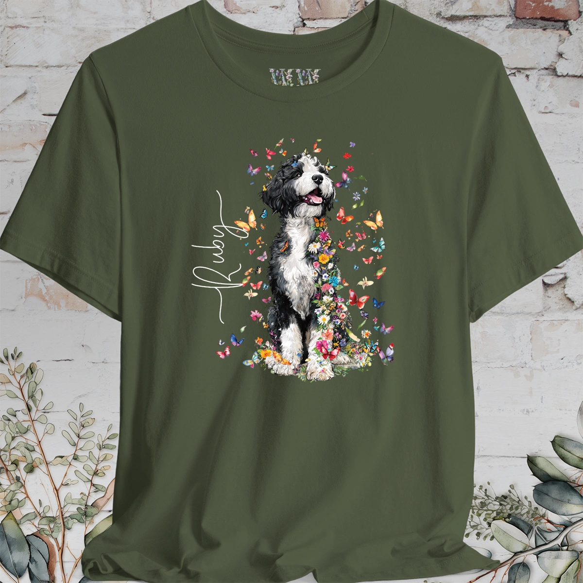 Bernedoodle #3 Floral Butterfly T shirt