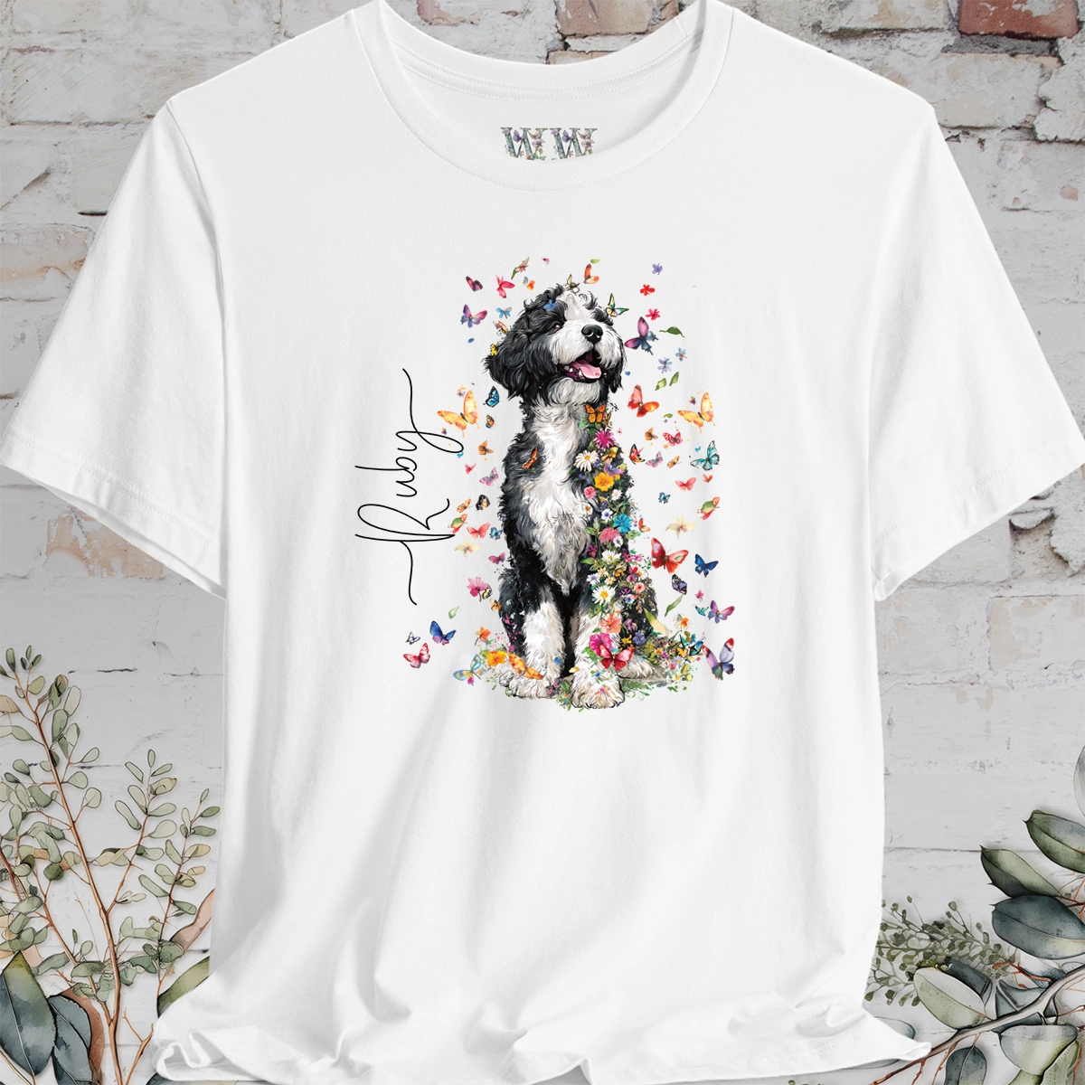 Bernedoodle #3 Floral Butterfly T shirt