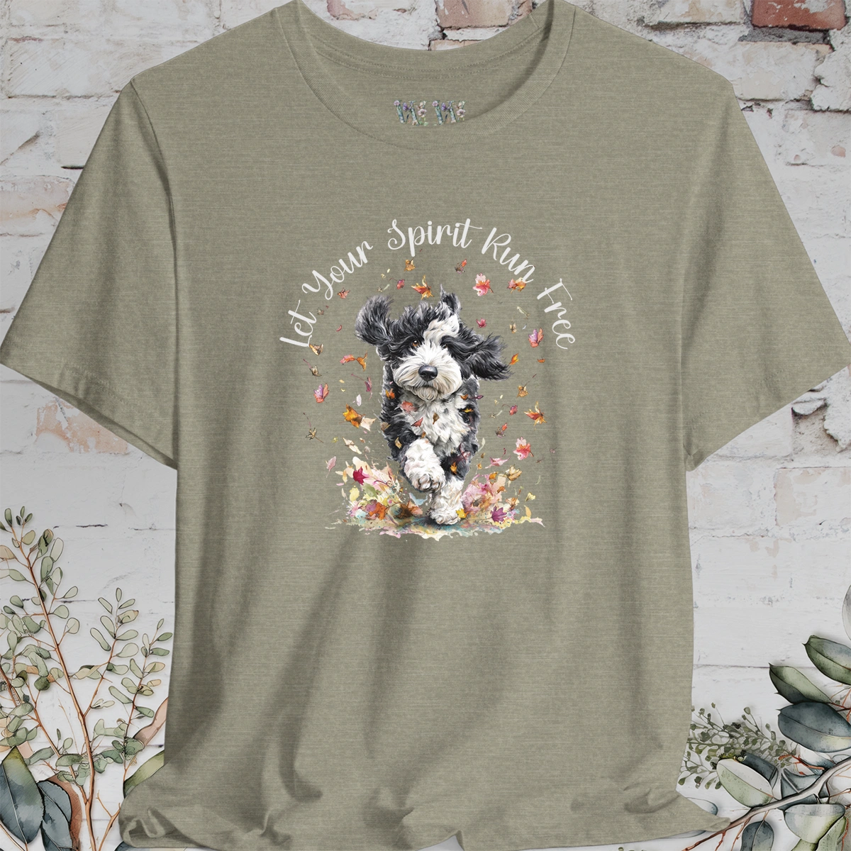 Bernedoodle Autumn/Fall leaves 'Let your spirit run free' T shirt