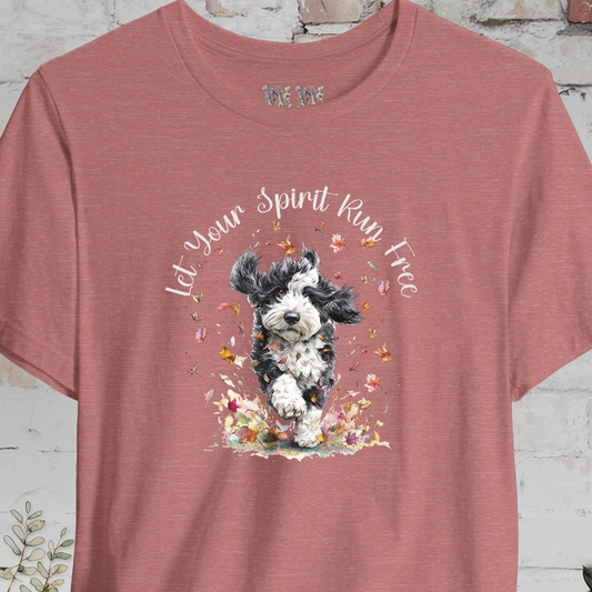Bernedoodle Autumn/Fall leaves 'Let your spirit run free' T shirt
