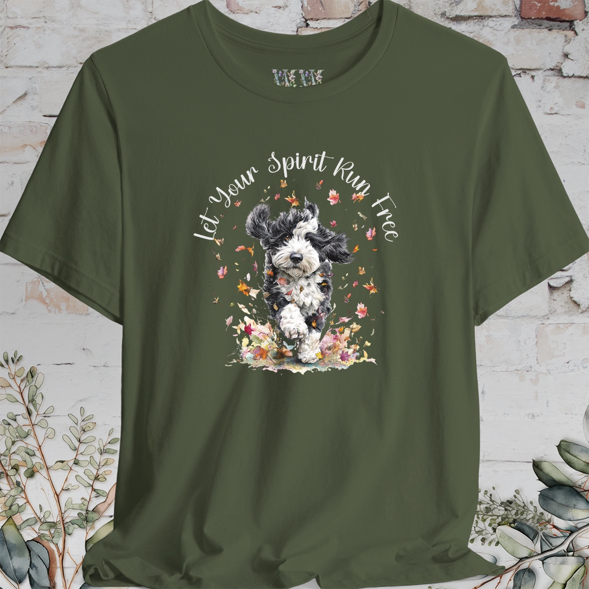 Bernedoodle Autumn/Fall leaves 'Let your spirit run free' T shirt