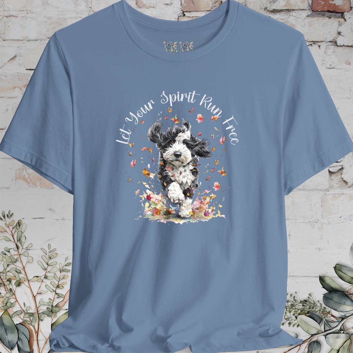 Bernedoodle Autumn/Fall leaves 'Let your spirit run free' T shirt
