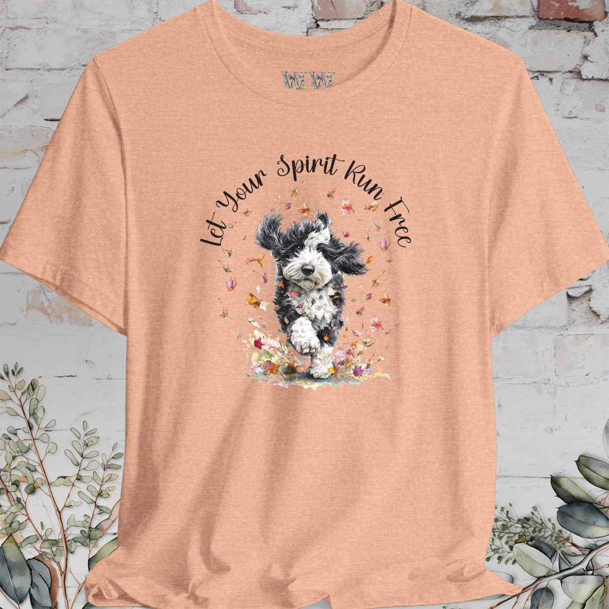 Bernedoodle Autumn/Fall leaves 'Let your spirit run free' T shirt
