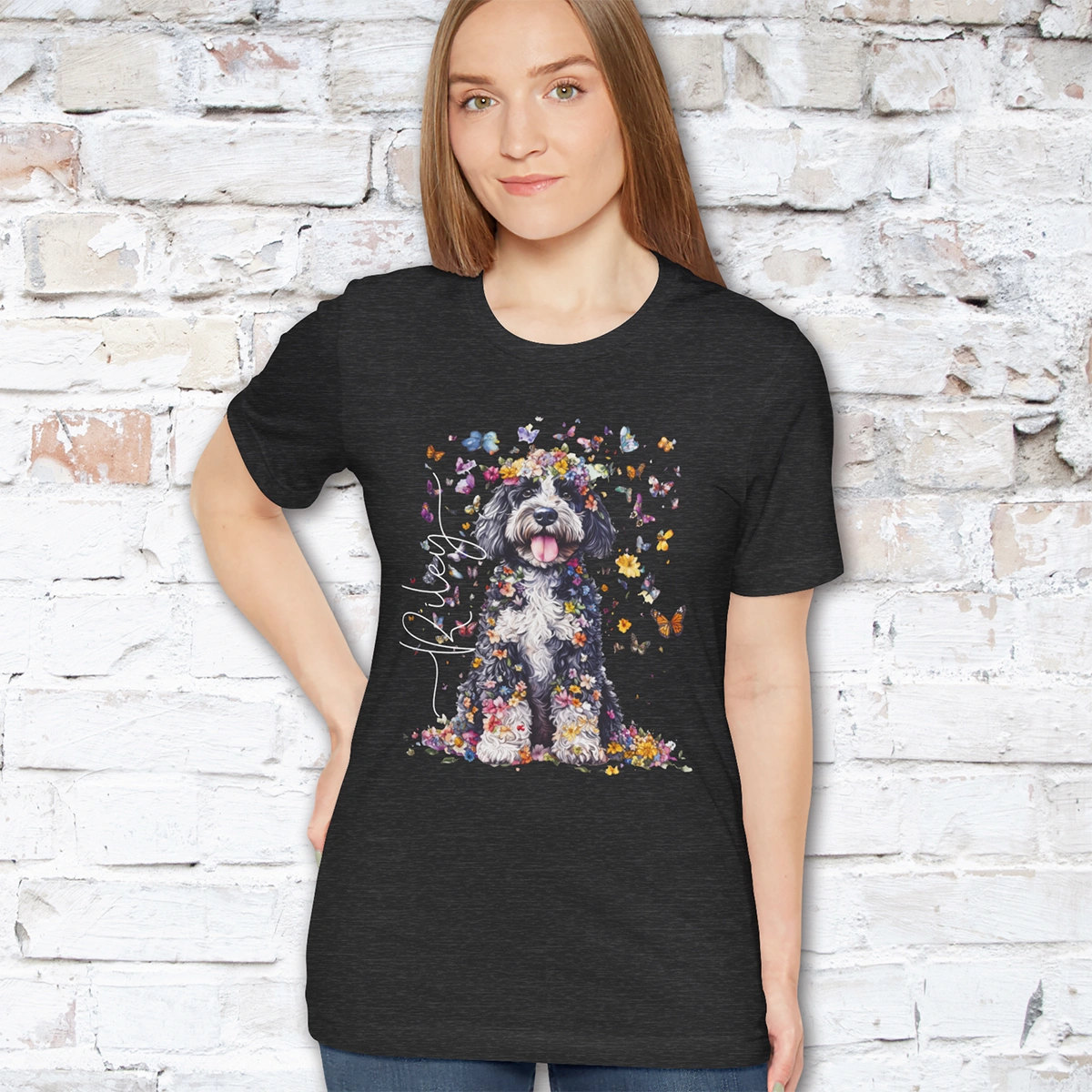 Bernedoodle Floral Personalized T shirt