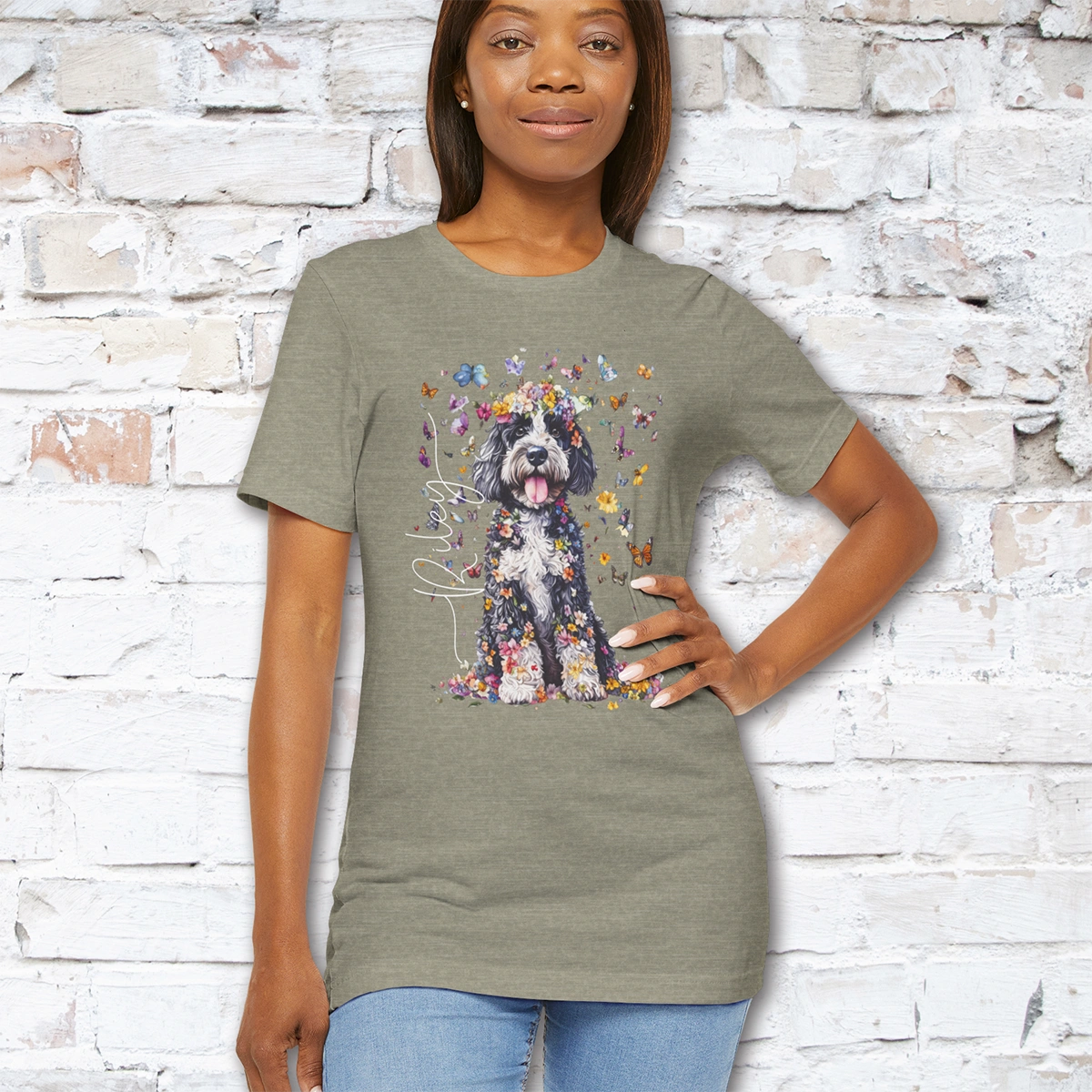 Bernedoodle Floral Personalized T shirt