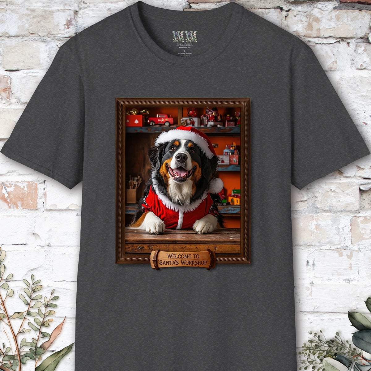 Bernese Mountain Dog Santa's Workshop Unisex T shirt