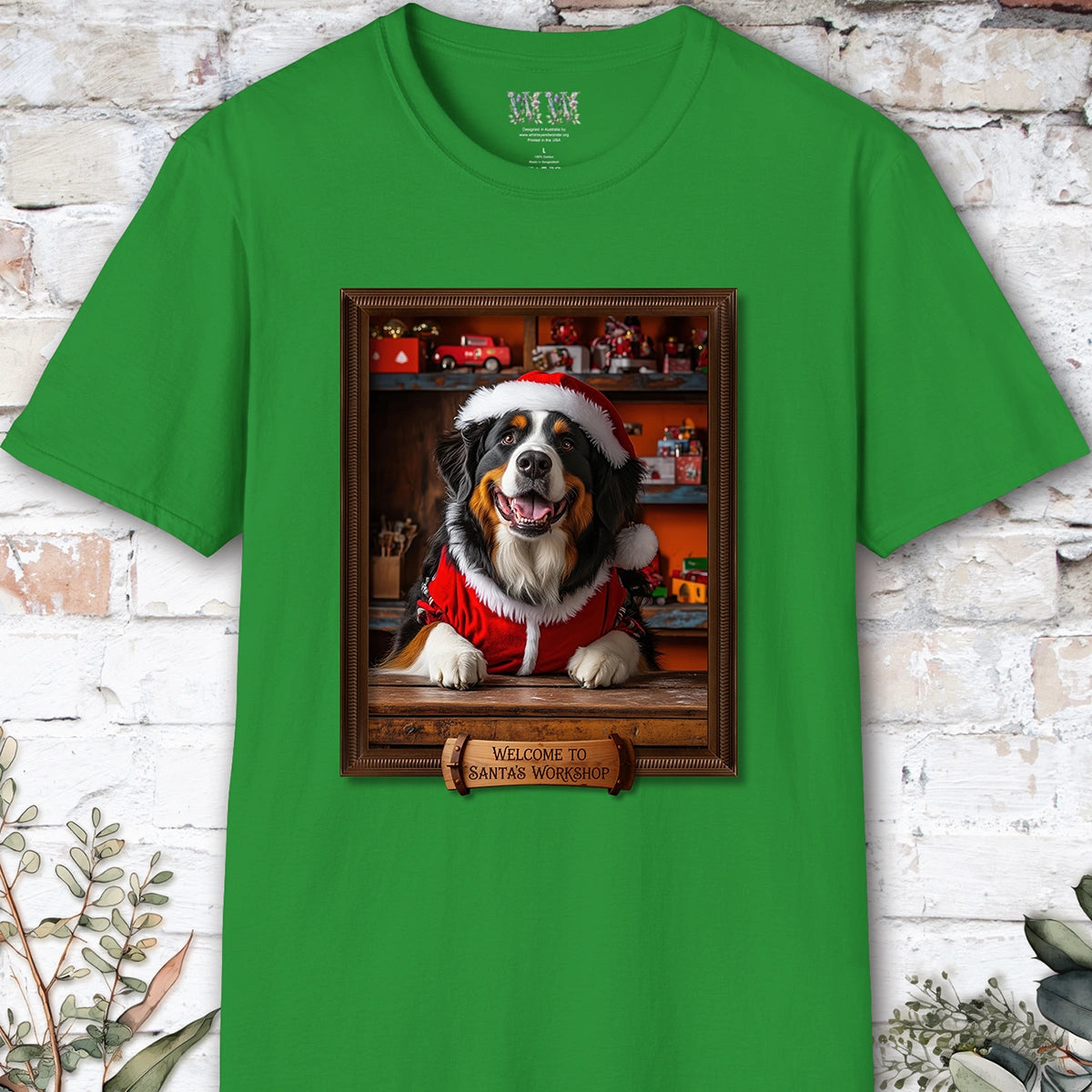 Bernese Mountain Dog Santa's Workshop Unisex T shirt
