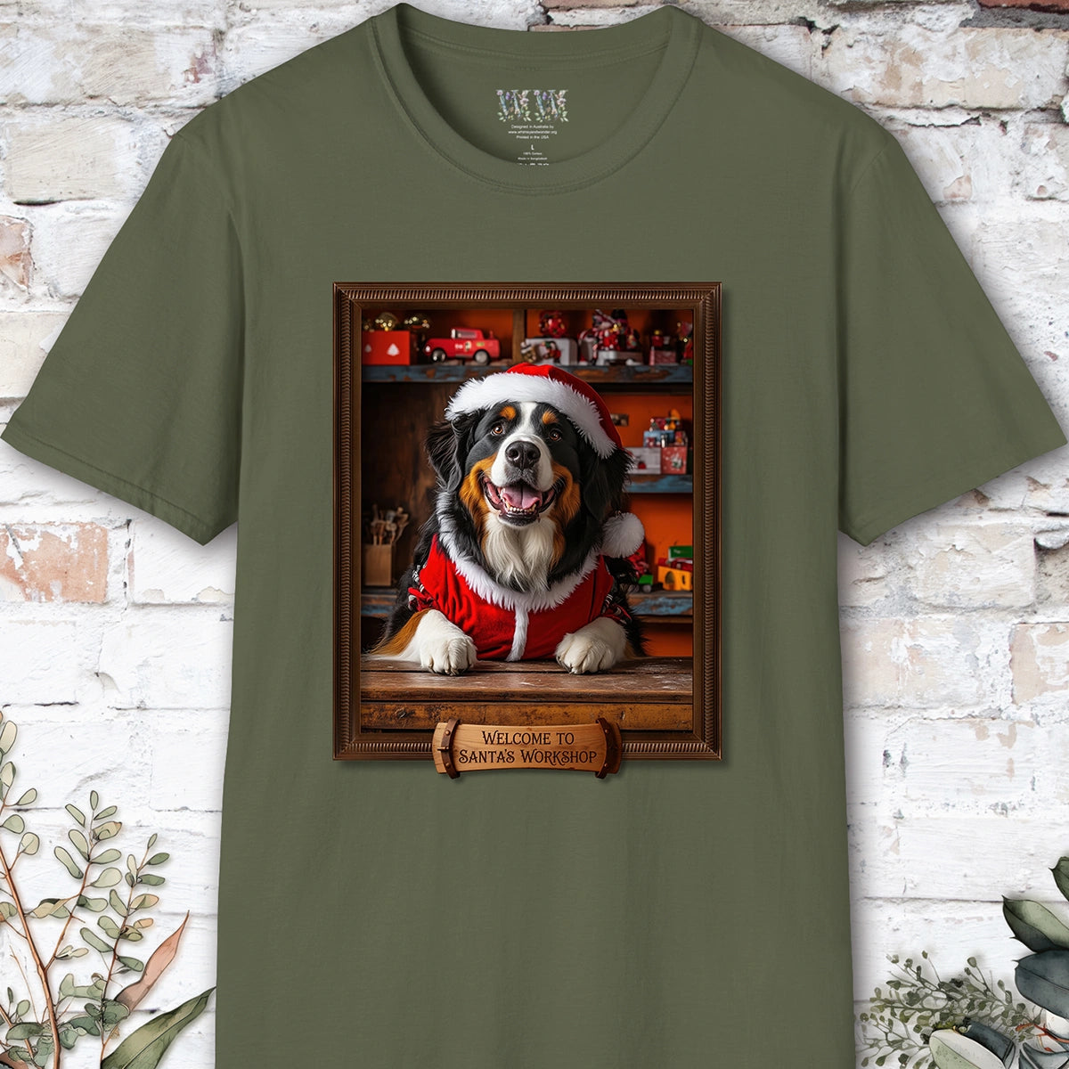 Bernese Mountain Dog Santa's Workshop Unisex T shirt