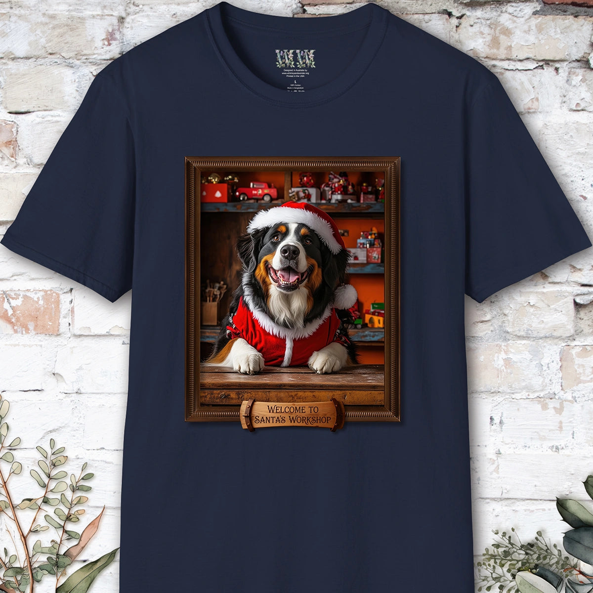 Bernese Mountain Dog Santa's Workshop Unisex T shirt