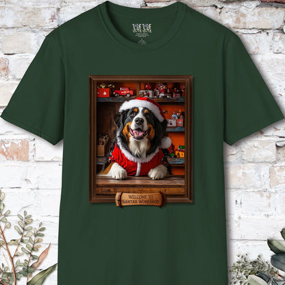 Bernese Mountain Dog Santa's Workshop Unisex T shirt