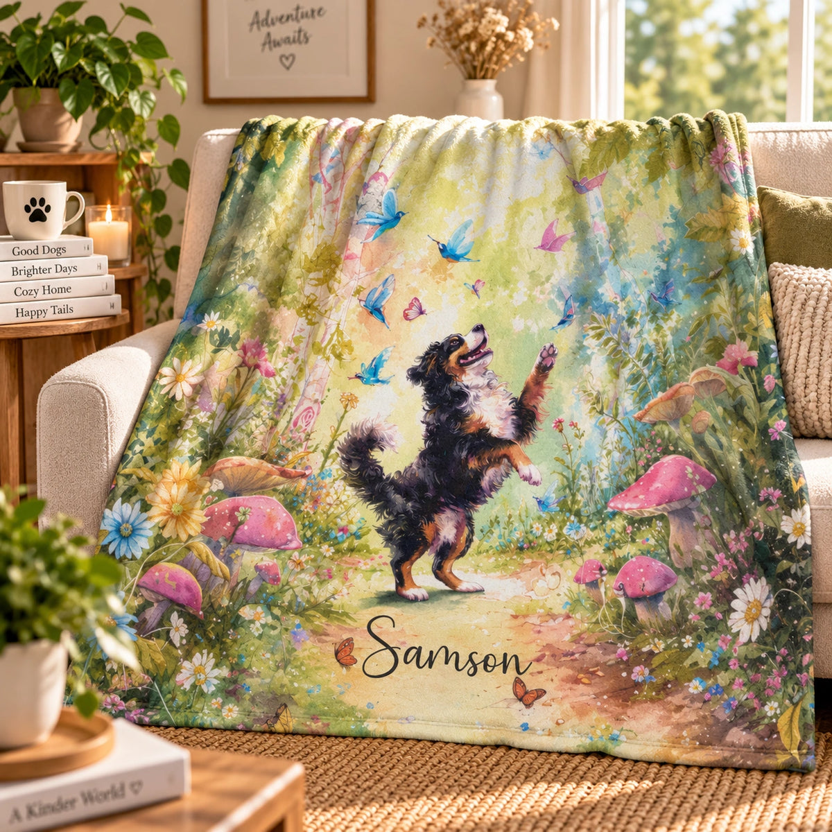 Australian Shepherd Dancing Mystical Forest Personalised Blanket