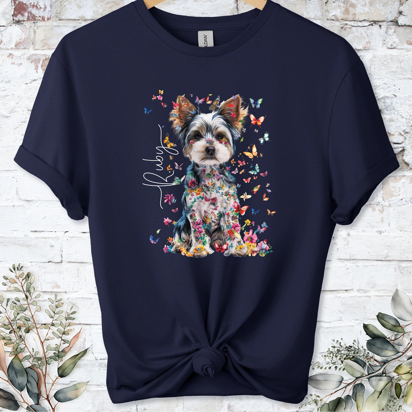 Biewer Terrier Floral Personalized unisex T shirt