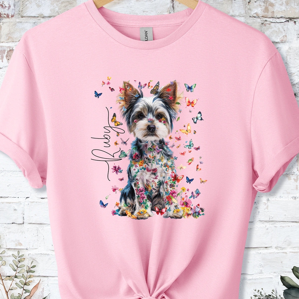 Biewer Terrier Floral Personalized unisex T shirt