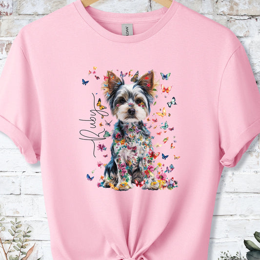 Biewer Terrier Floral Personalized unisex T shirt