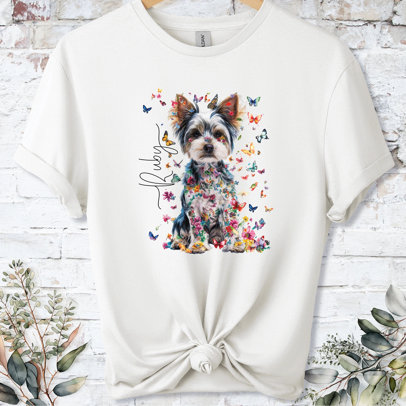 Biewer Terrier Floral Personalized unisex T shirt