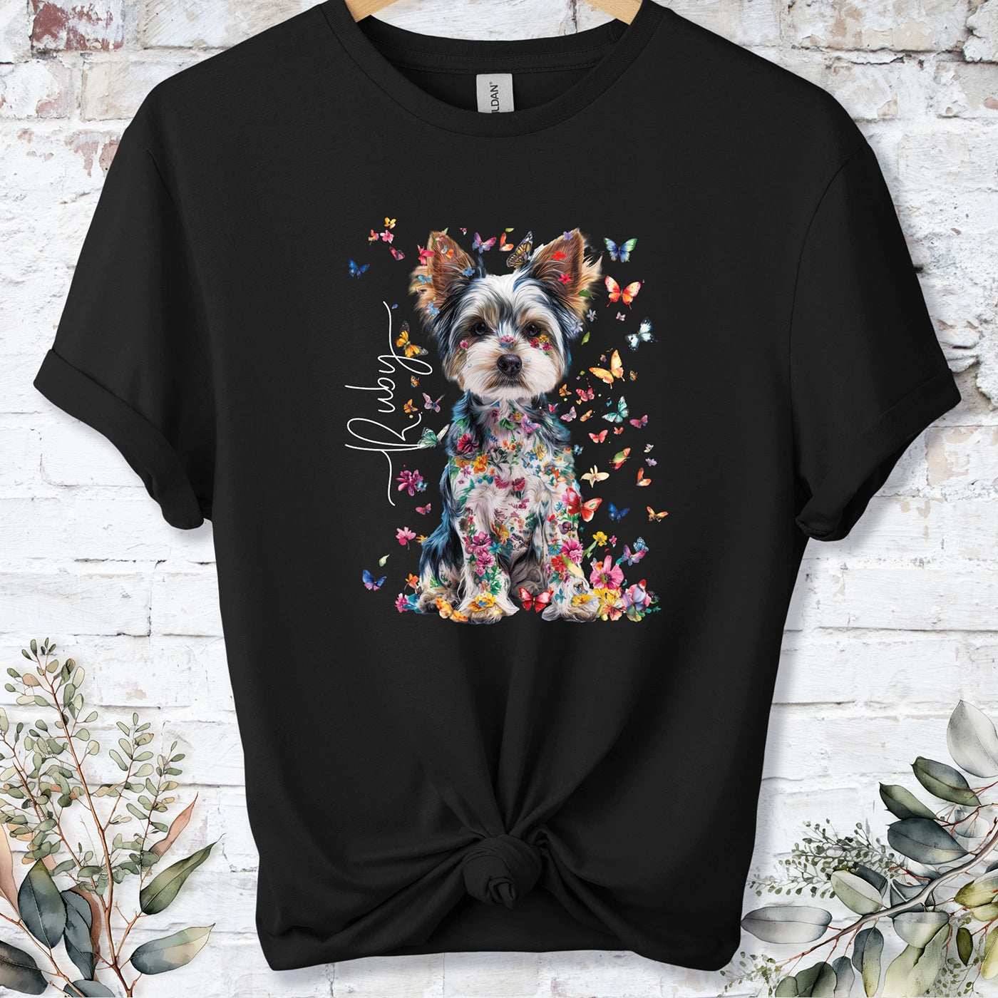 Biewer Terrier Floral Personalized unisex T shirt
