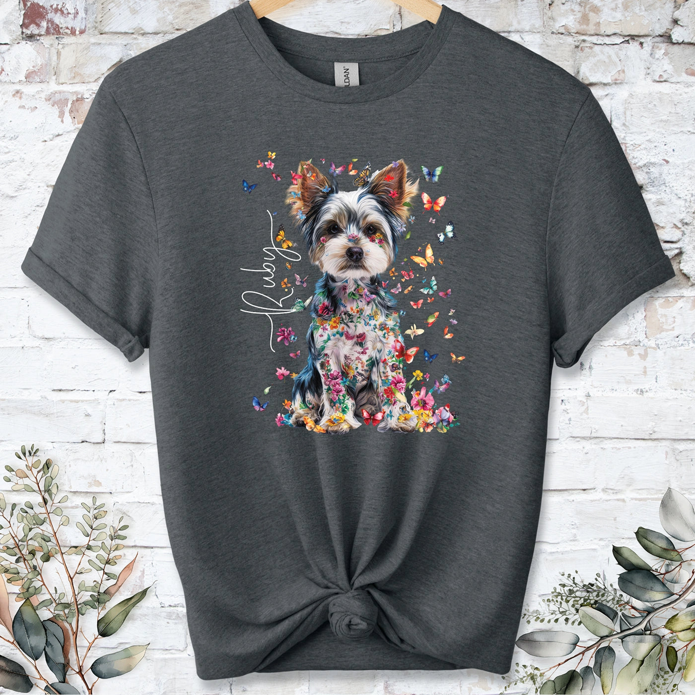 Biewer Terrier Floral Personalized unisex T shirt