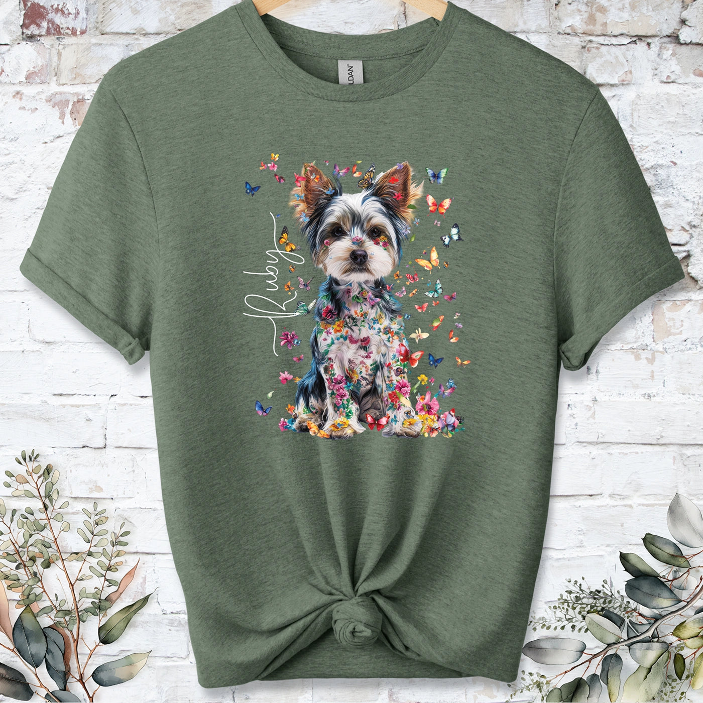 Biewer Terrier Floral Personalized unisex T shirt