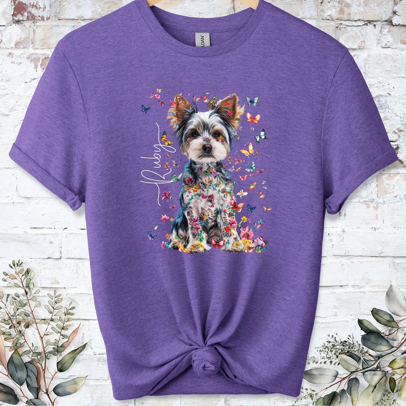 Biewer Terrier Floral Personalized unisex T shirt