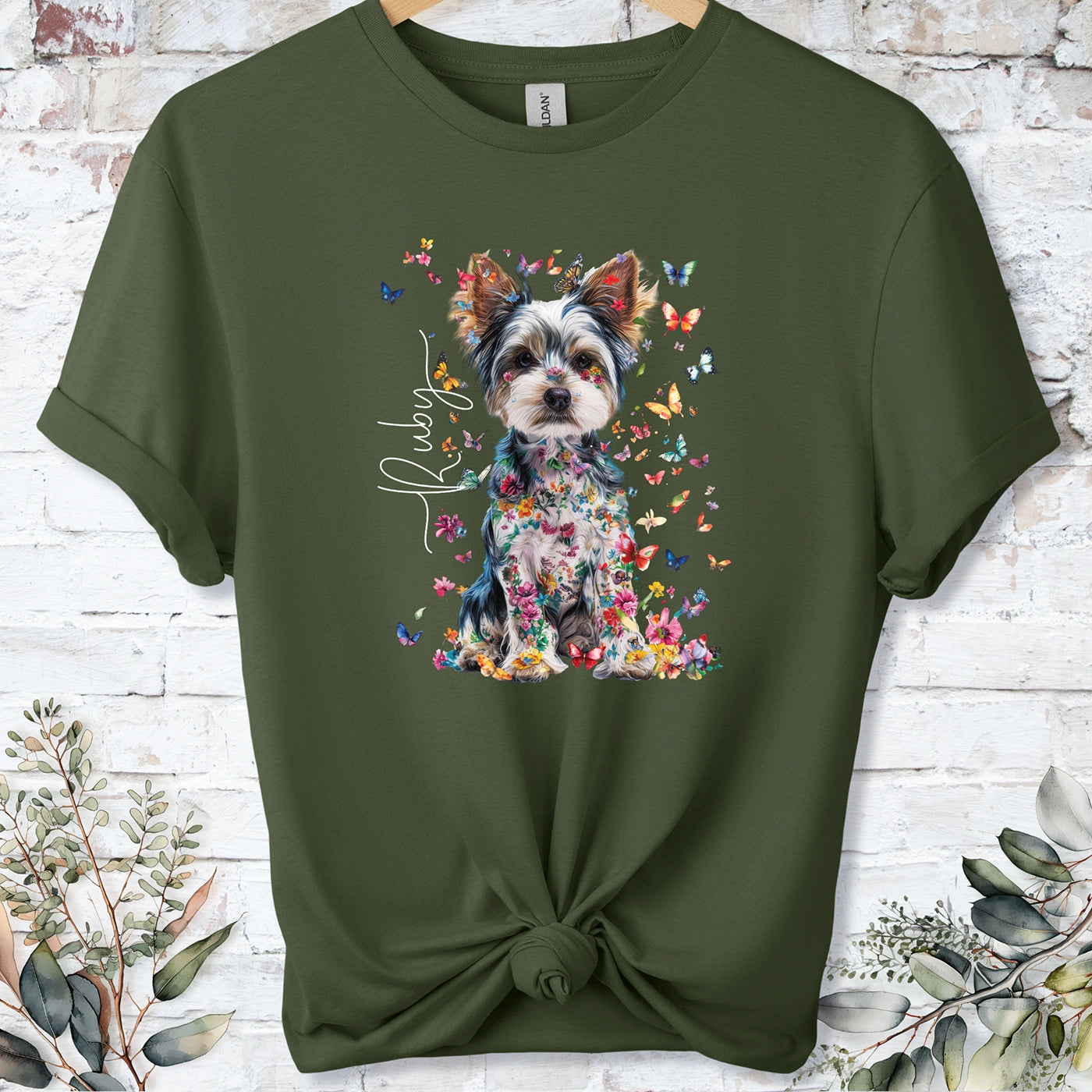 Biewer Terrier Floral Personalized unisex T shirt