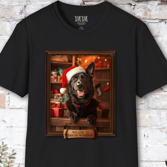Black German Sherherd Santa's Workshop Unisex T shirt