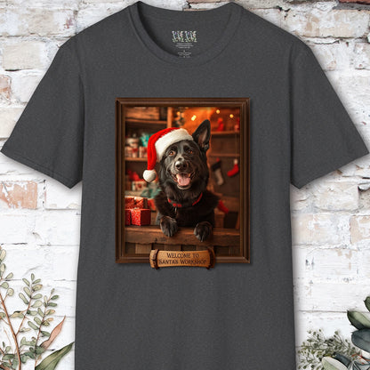 Black German Sherherd Santa's Workshop Unisex T shirt